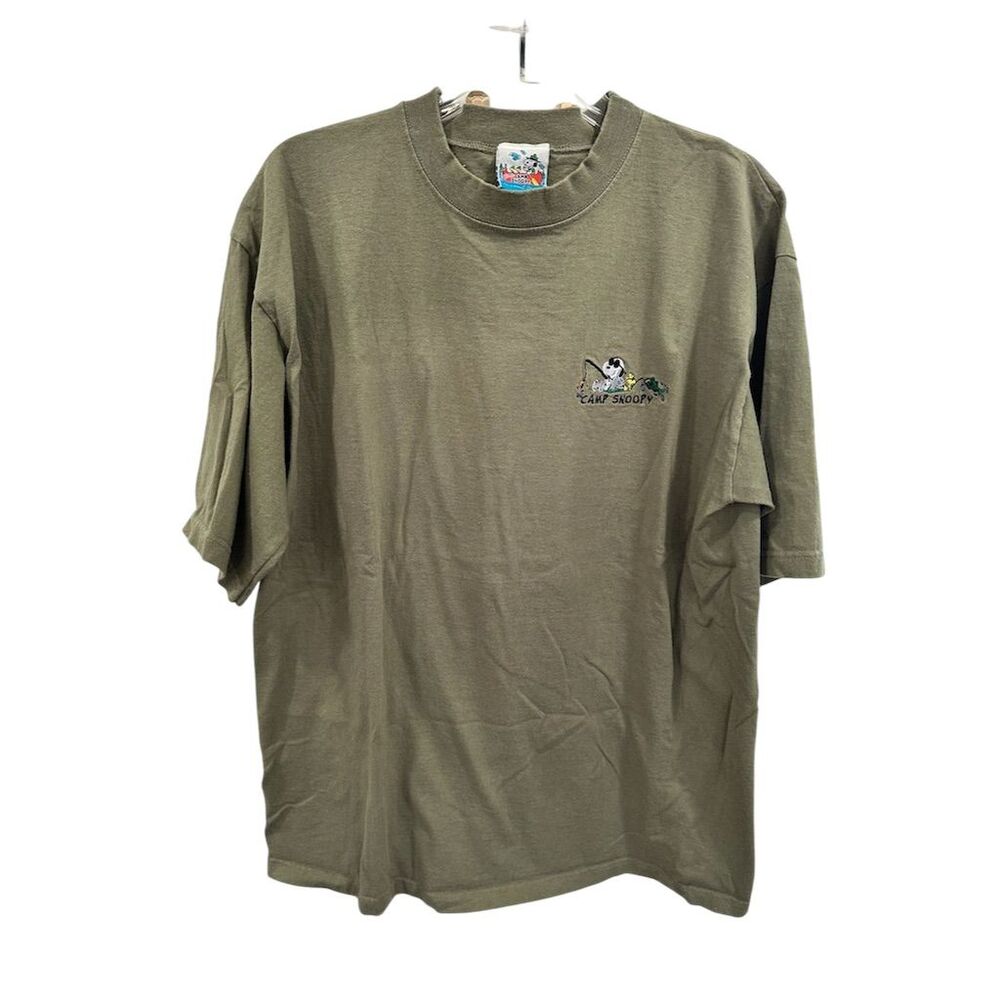 Vtg Camp Snoopy Peanuts T-Shirt Sz XL Green Graphic Short‎ Sleeve embroidered